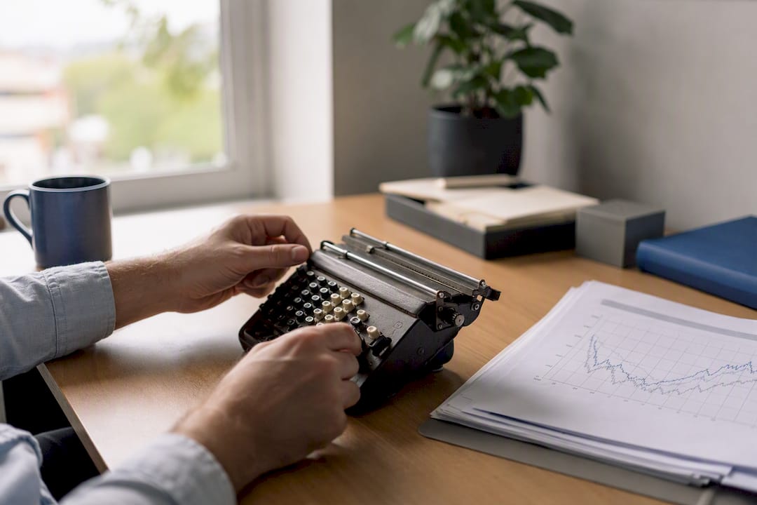 Hands using calculator and flowchart on desk